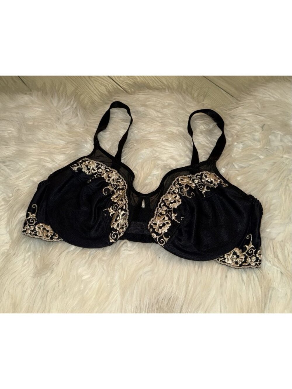 Vintage Cabernet 10610 Embroidered Unlined Underwire Bra Womens 38C Black